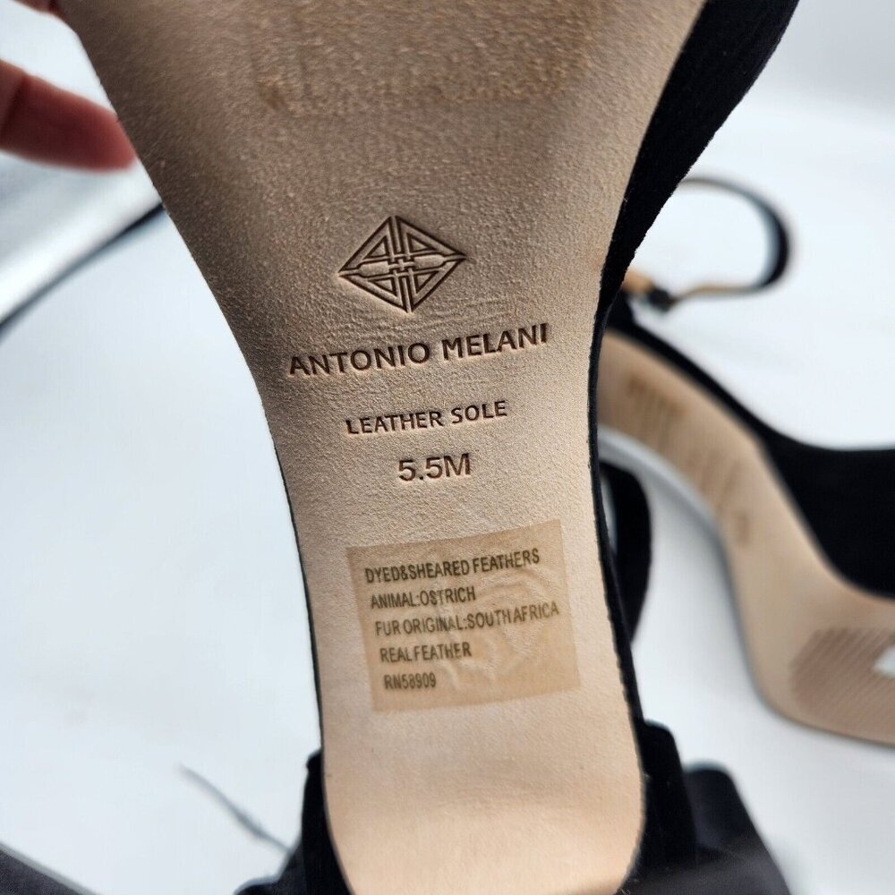 Antonio Melani Platform Sandals Size 5.5 M Black Velvet feathers Rhinestone  658 - Picture 16 of 16